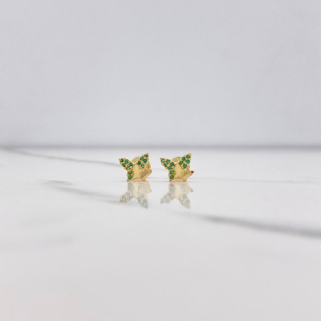 Stud Earrings Double Butterfly 1gr / Green Zircons Yellow Gold $