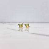 Stud Earrings Double Butterfly 1gr / Green Zircons Yellow Gold $