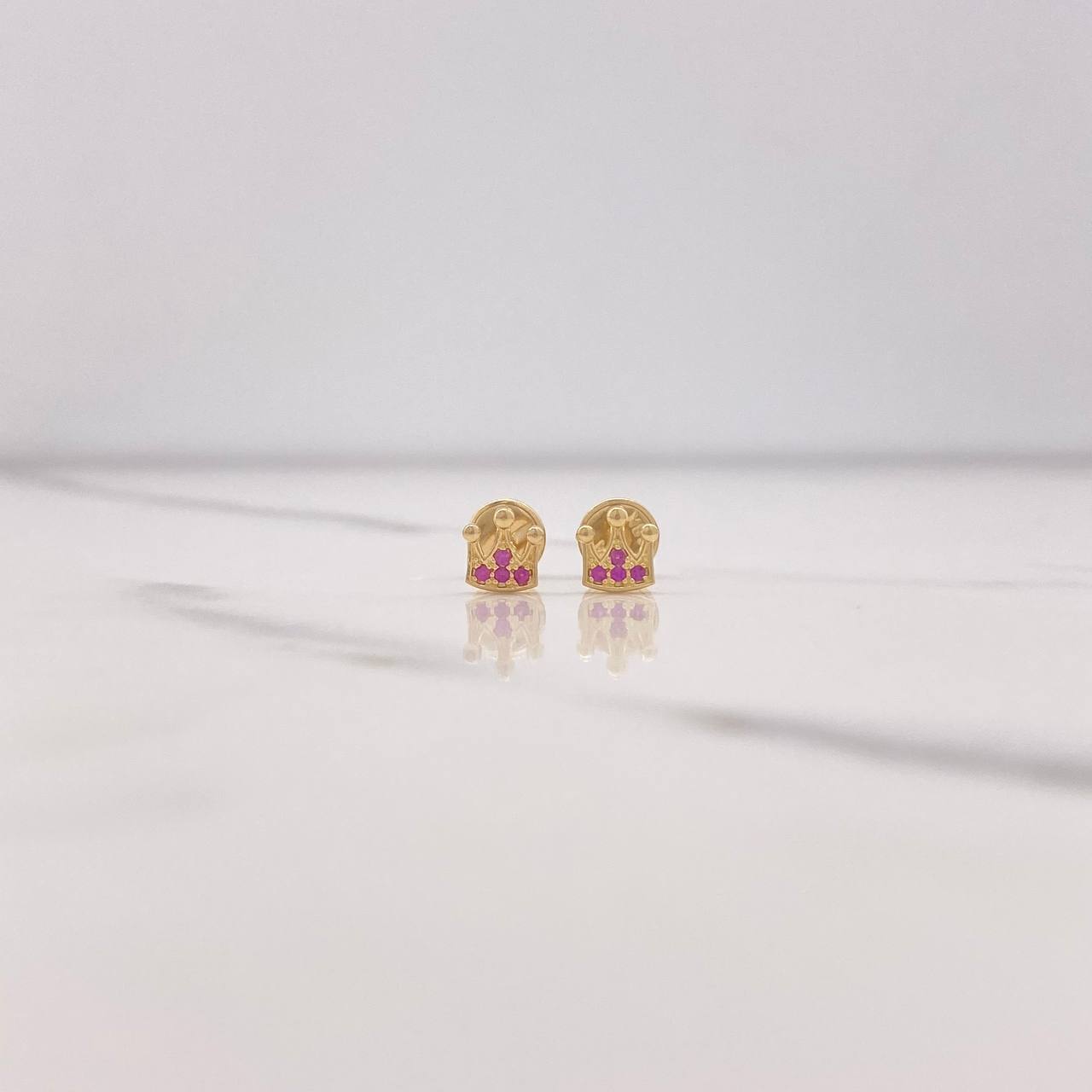 Stud Earrings Corona 0.8gr / Fuchsia Zircons Yellow Gold &