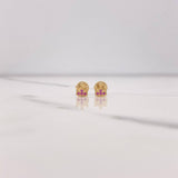 Stud Earrings Corona 0.8gr / Fuchsia Zircons Yellow Gold &