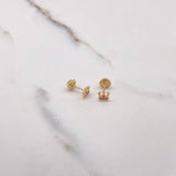 Stud Earrings Corona 0.8gr / Fuchsia Zircons Yellow Gold &