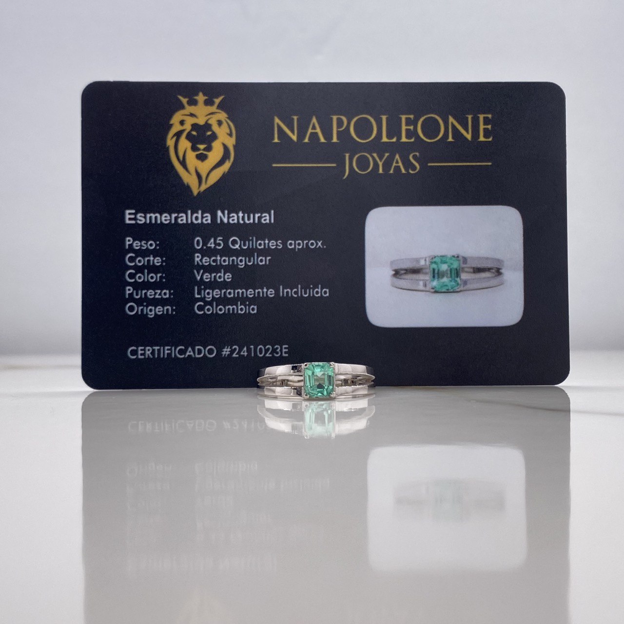 Solitaire Solitaire Double Line 3.56gr / Size 5 1/2 / Emerald 0.45 Qts White Gold (Jewelry Offer) &