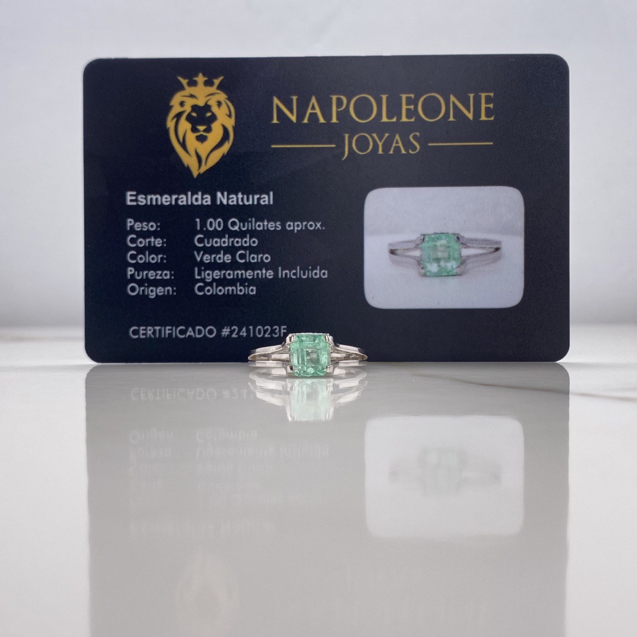 Ring Solitaire Double Line Square 2.69gr / T6 1/4 / Emerald 1.00 Qts White Gold (Jewelry Offer) &