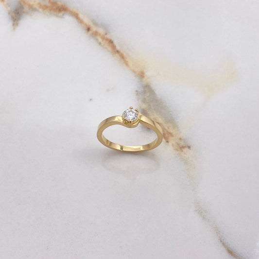 Anillo Solitario Redondo 3gr / T5 3/4  / Linea Invertida Diamante 0.26 Qts Oro Amarillo (Joya) ©