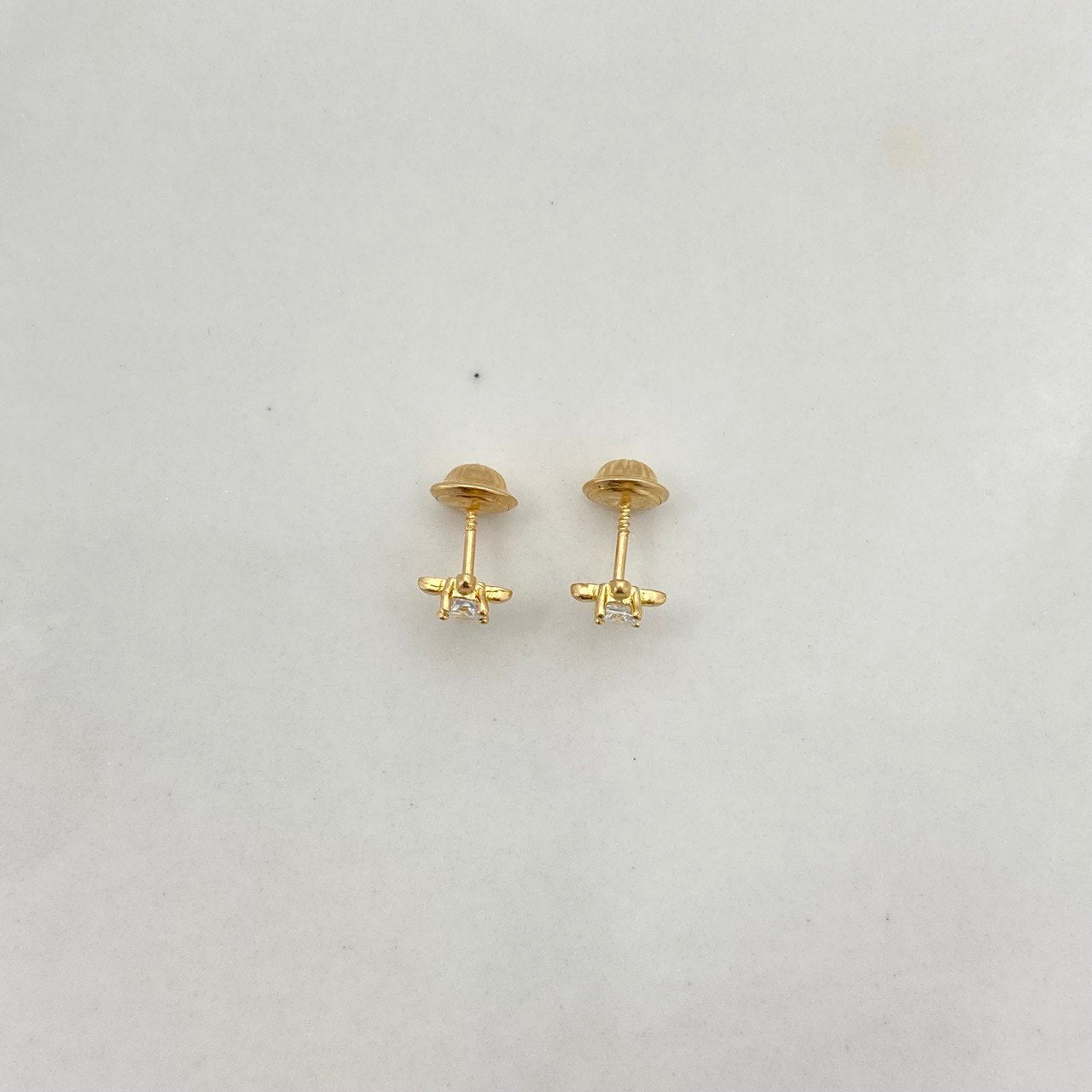 Stud Earrings Cruz Beads 0.9gr / White Zircon Yellow Gold $