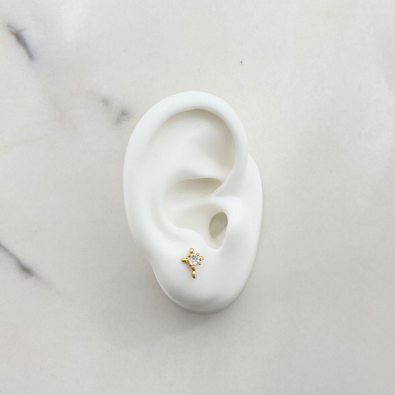 Stud Earrings Cruz Beads 0.9gr / White Zircon Yellow Gold $