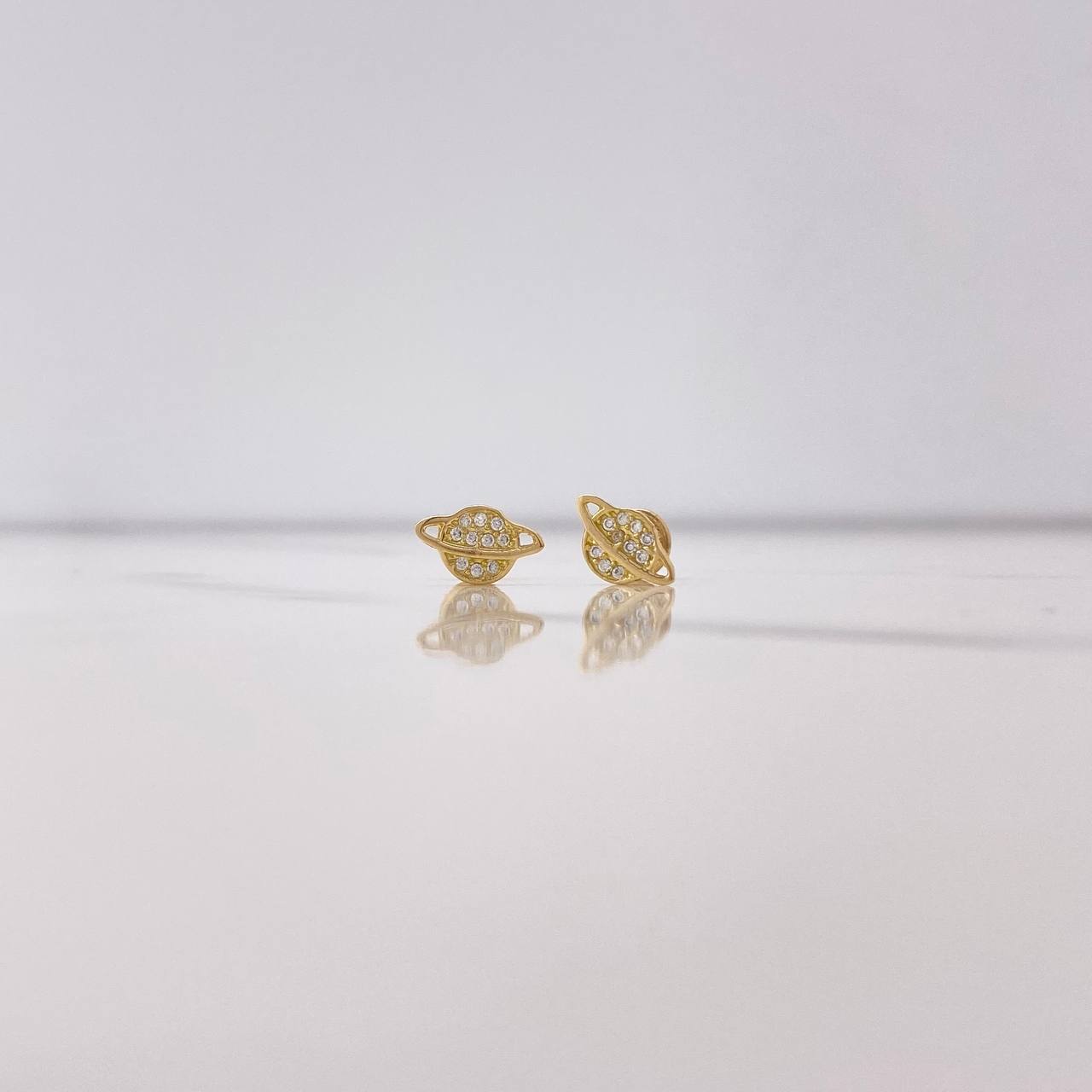 Stud Earrings Planet 1.1gr / White Zircons Yellow Gold &
