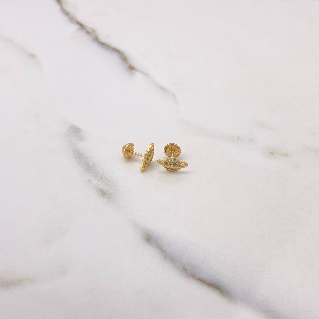 Stud Earrings Planet 1.1gr / White Zircons Yellow Gold &