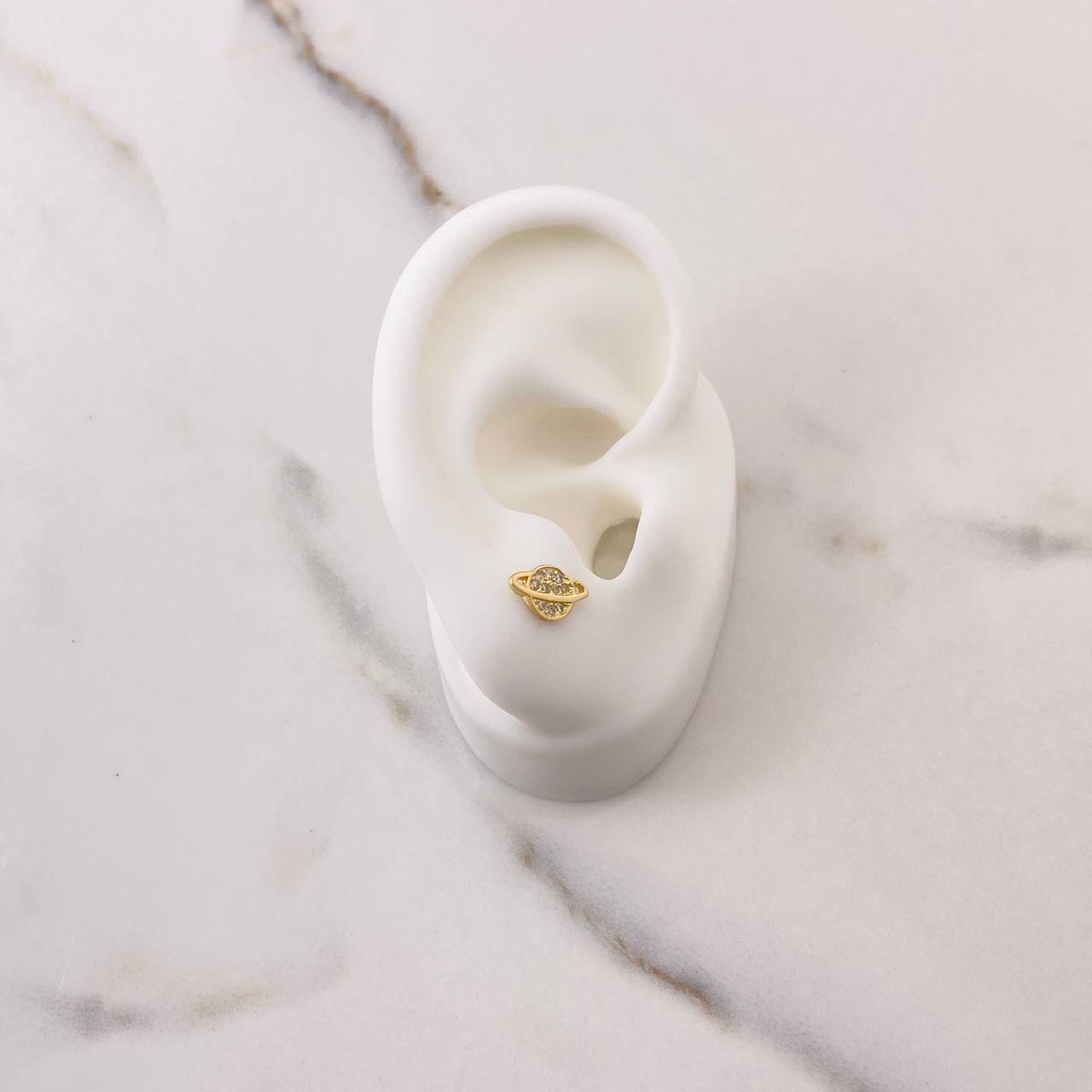 Stud Earrings Planet 1.1gr / White Zircons Yellow Gold &