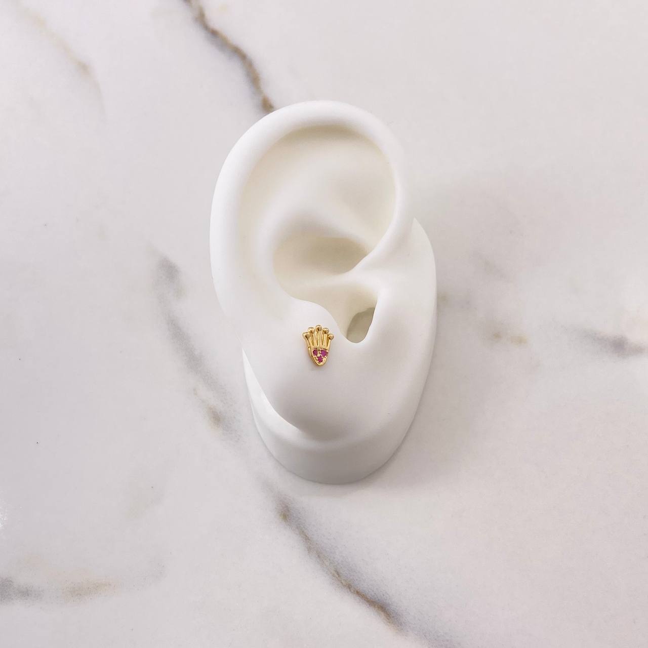 Stud Earrings Corona RX 0.8gr / Fuchsia Zircons Yellow Gold $