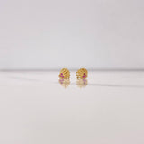 Stud Earrings Corona RX 0.8gr / Fuchsia Zircons Yellow Gold $
