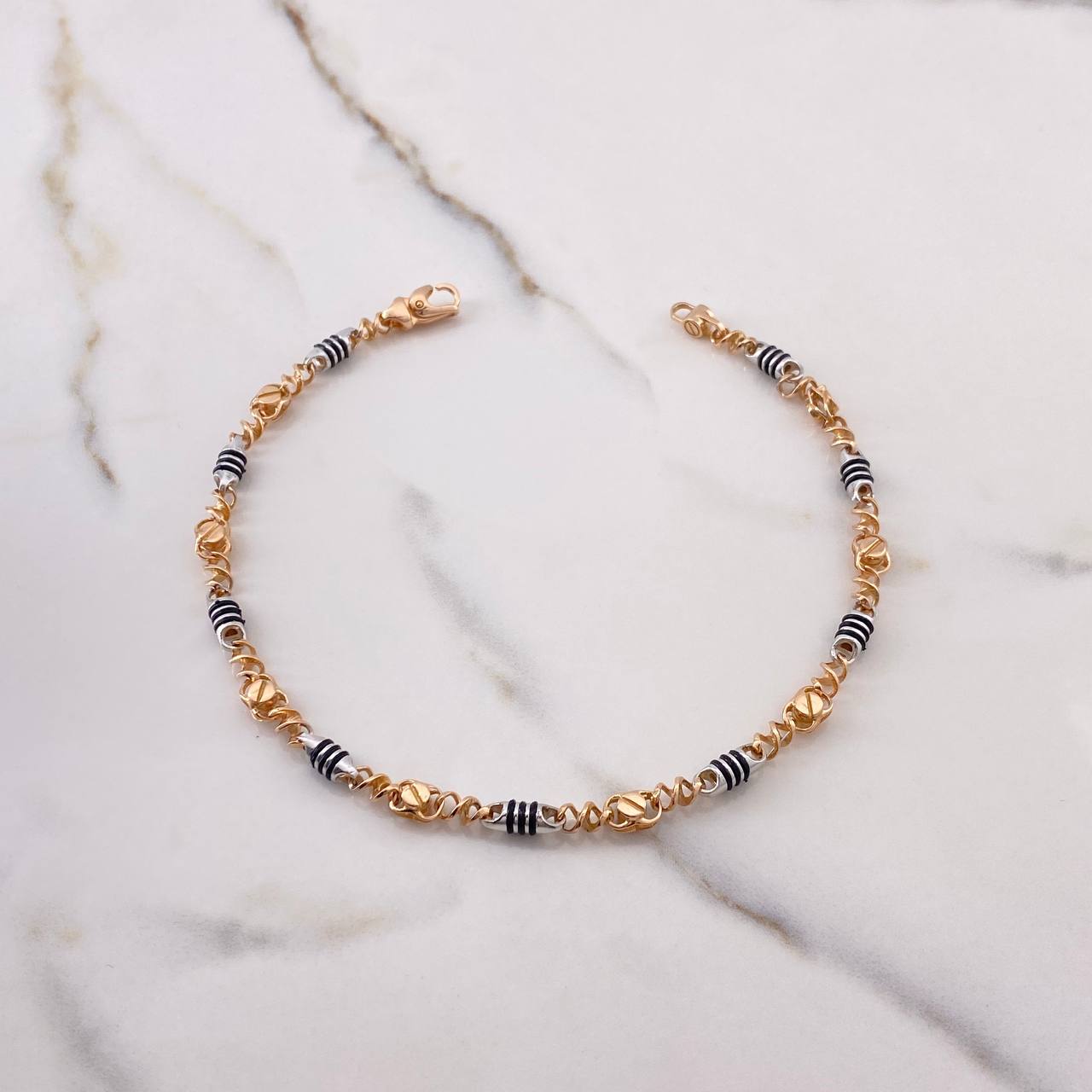 Rustic Spiral Anklet 16.3gr / 25cm / 5mm Black Rubber Two White and Pink Golds &