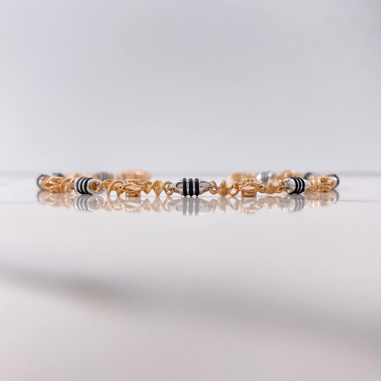 Rustic Spiral Anklet 16.3gr / 25cm / 5mm Black Rubber Two White and Pink Golds &