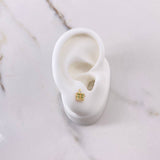 Stud Earrings Corona Real 0.8gr / White Green Zircons Yellow Gold $