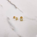 Stud Earrings Corona Real 0.8gr / White Green Zircons Yellow Gold $