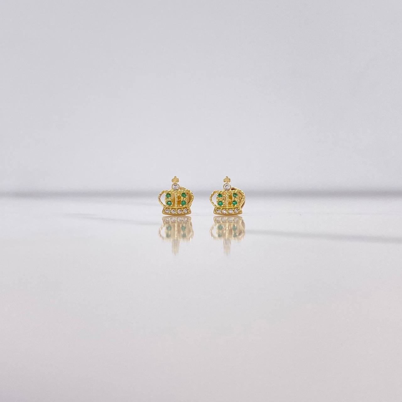 Stud Earrings Corona Real 0.8gr / White Green Zircons Yellow Gold $