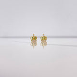 Stud Earrings Corona Real 0.8gr / White Green Zircons Yellow Gold $