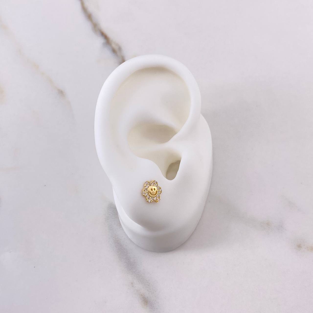 Stud Earrings Flor Carita 0.85gr / White Zircons Yellow Gold $