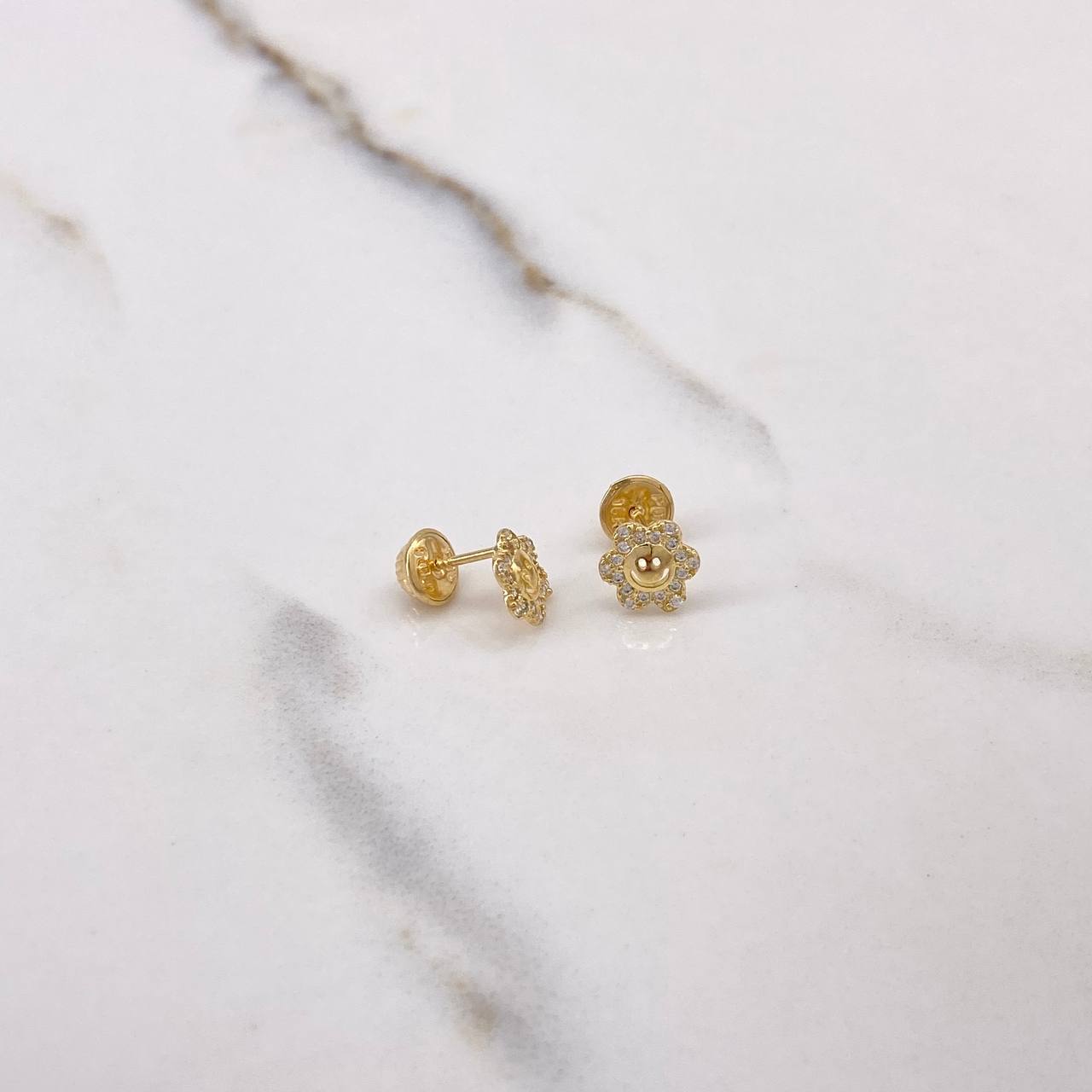 Stud Earrings Flor Carita 0.85gr / White Zircons Yellow Gold $