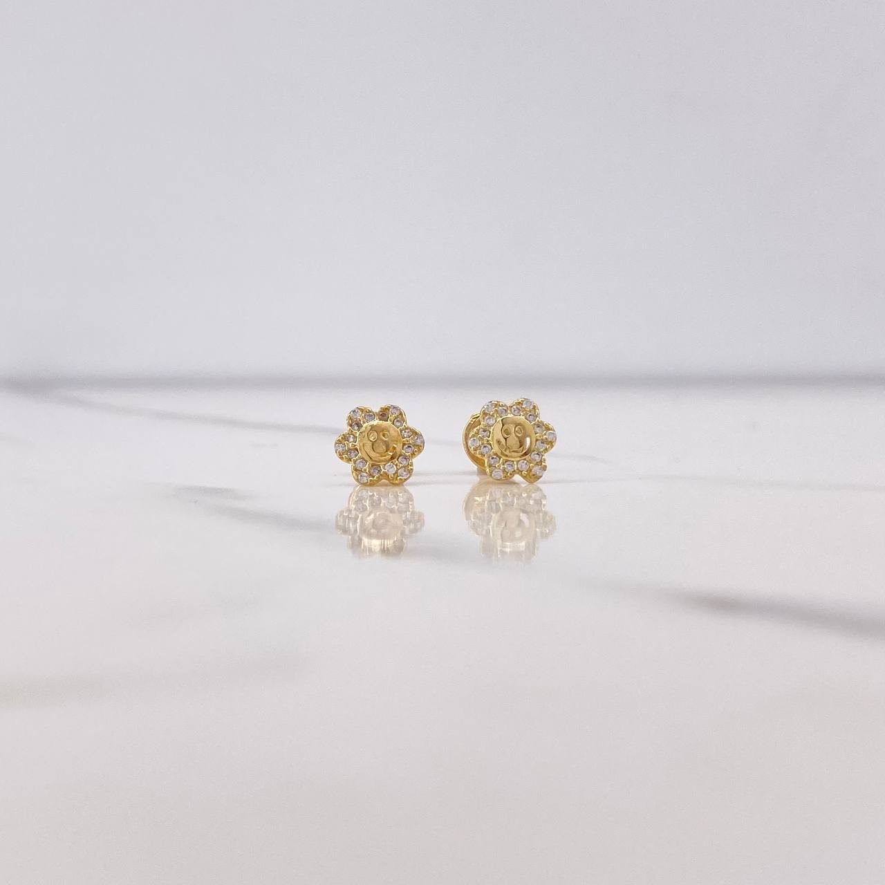 Stud Earrings Flor Carita 0.85gr / White Zircons Yellow Gold $