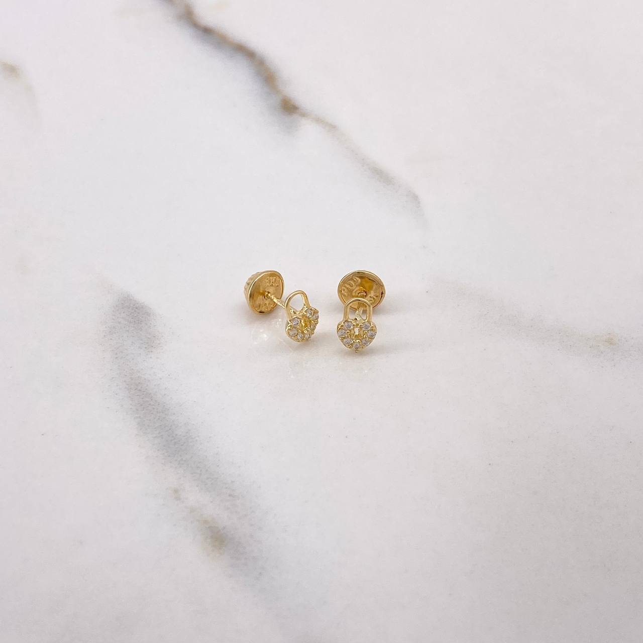 Stud Earrings Heart Lock 0.65gr / White Zircons Yellow Gold $