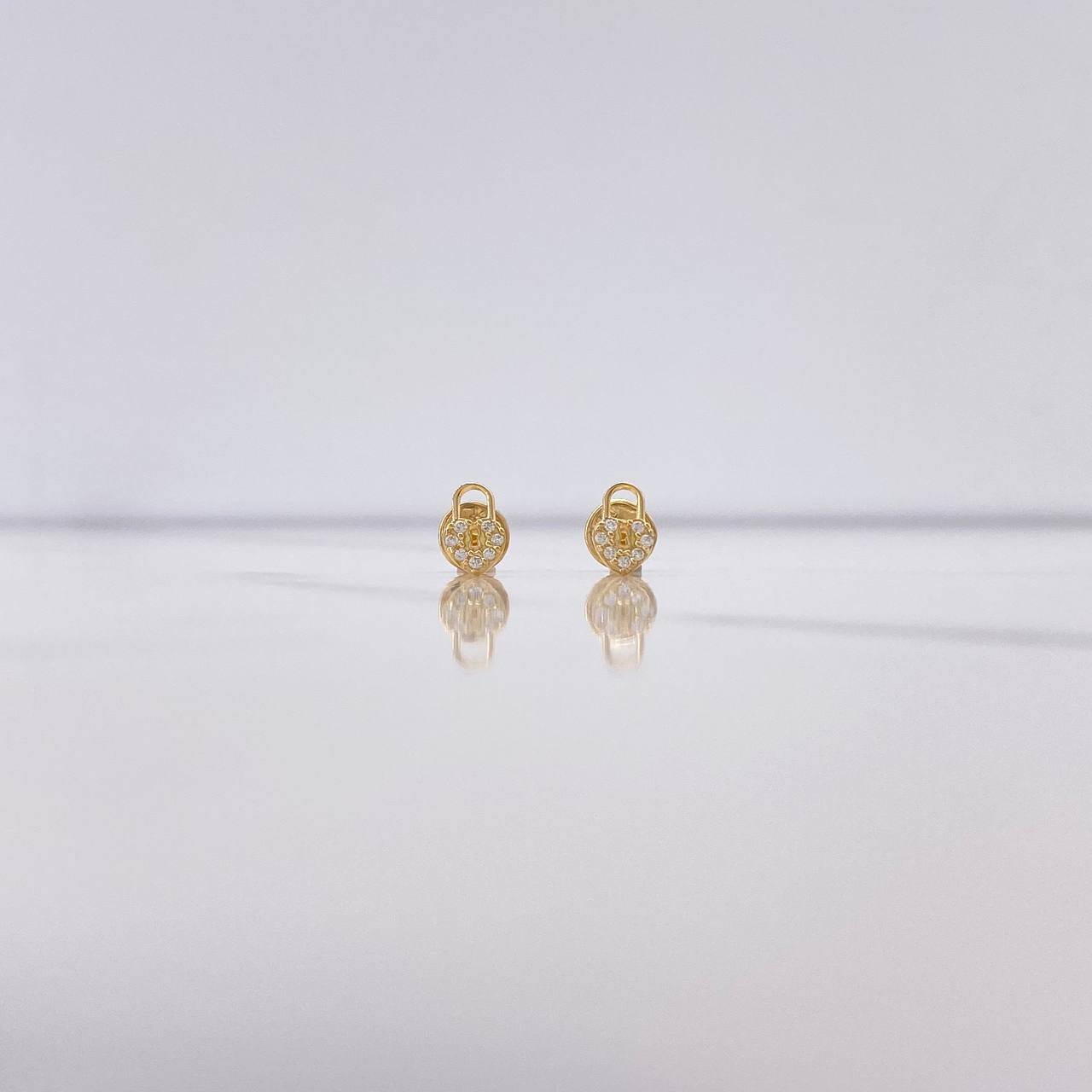 Stud Earrings Heart Lock 0.65gr / White Zircons Yellow Gold $