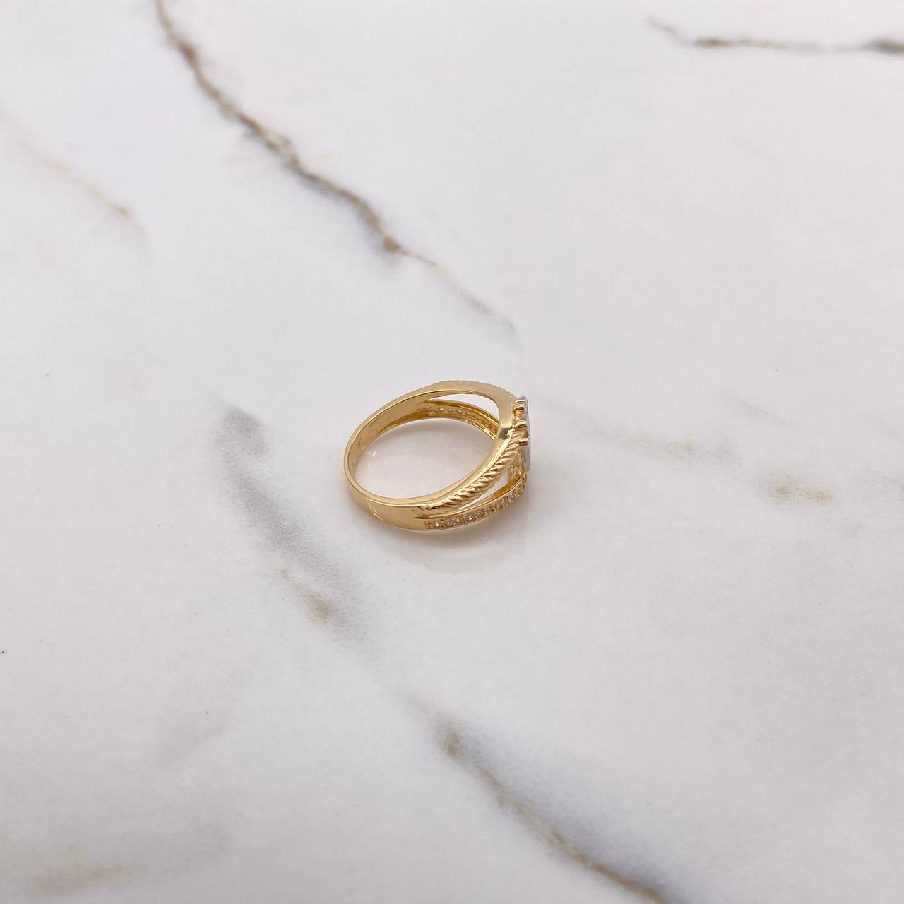 RX Laso Crown Ring 4.4gr / Size 7 3/4 / White Zircons Two-tone Yellow and White Gold &