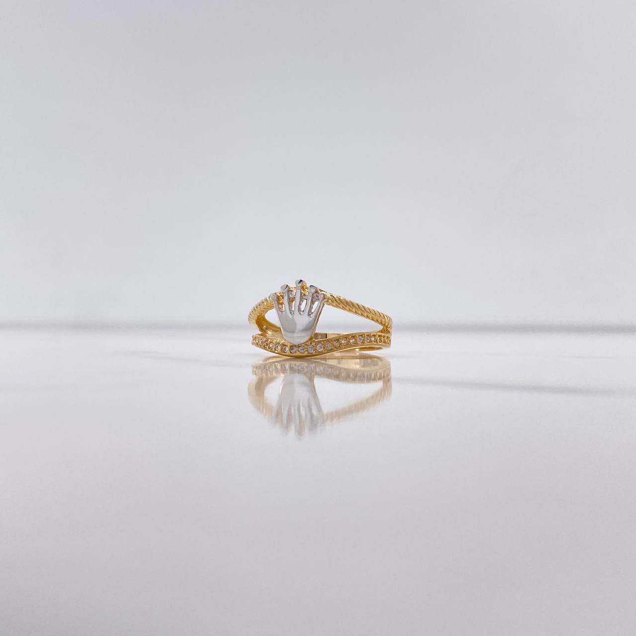 RX Laso Crown Ring 4.4gr / Size 7 3/4 / White Zircons Two-tone Yellow and White Gold &