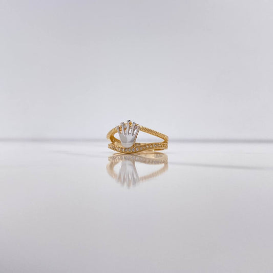 RX Laso Crown Ring 4.4gr / Size 7 3/4 / White Zircons Two-tone Yellow and White Gold &
