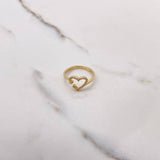 Open Heart Ring 2.05gr / Size 6 1/2 / White Zircons Yellow Gold &