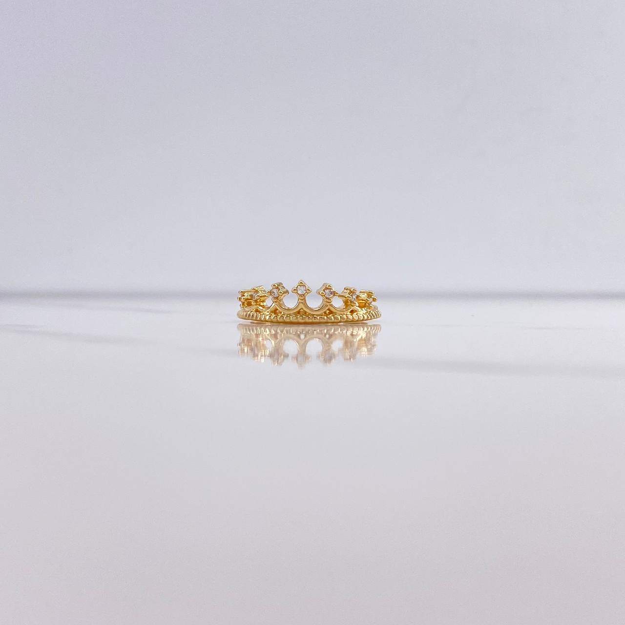Crown Ring 2.7gr / T5 3/4 / White Zircons Yellow Gold &