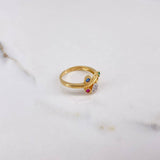 Laurel Heart Ring 2.75gr / Size 5 3/4 / Blue Green Fuchsia Zircons Two Yellow White Golds&