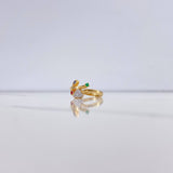 Laurel Heart Ring 2.75gr / Size 5 3/4 / Blue Green Fuchsia Zircons Two Yellow White Golds&
