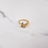 Laurel Heart Ring 2.75gr / Size 5 3/4 / Blue Green Fuchsia Zircons Two Yellow White Golds&