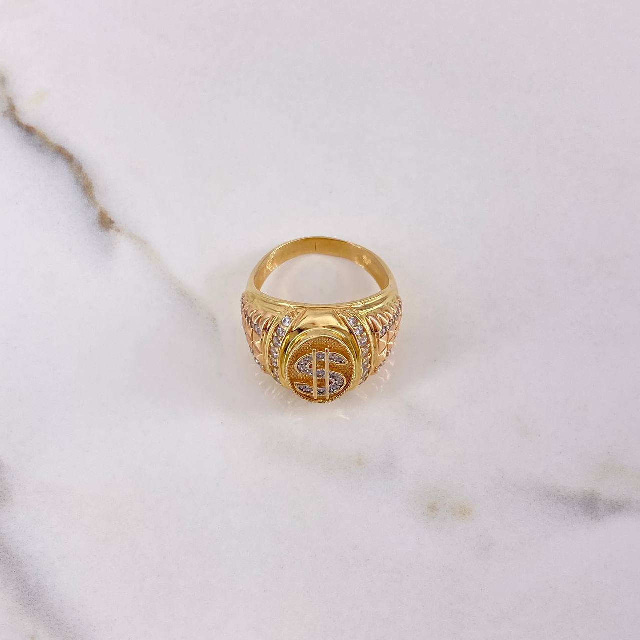 Ring Sign Weight 10.8gr / Size 11 1/4 / White Zircons Two-tone Yellow and Rose Gold &
