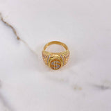 Ring Sign Weight 10.8gr / Size 11 1/4 / White Zircons Two-tone Yellow and Rose Gold &