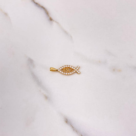 Pendant Jesus 1.1gr / 2.5cm / White Zircons Yellow Gold &