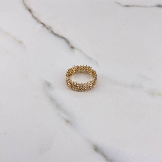 Three Line Band Ring 3.4gr / T6 1/4 / White Zircons Yellow Gold $