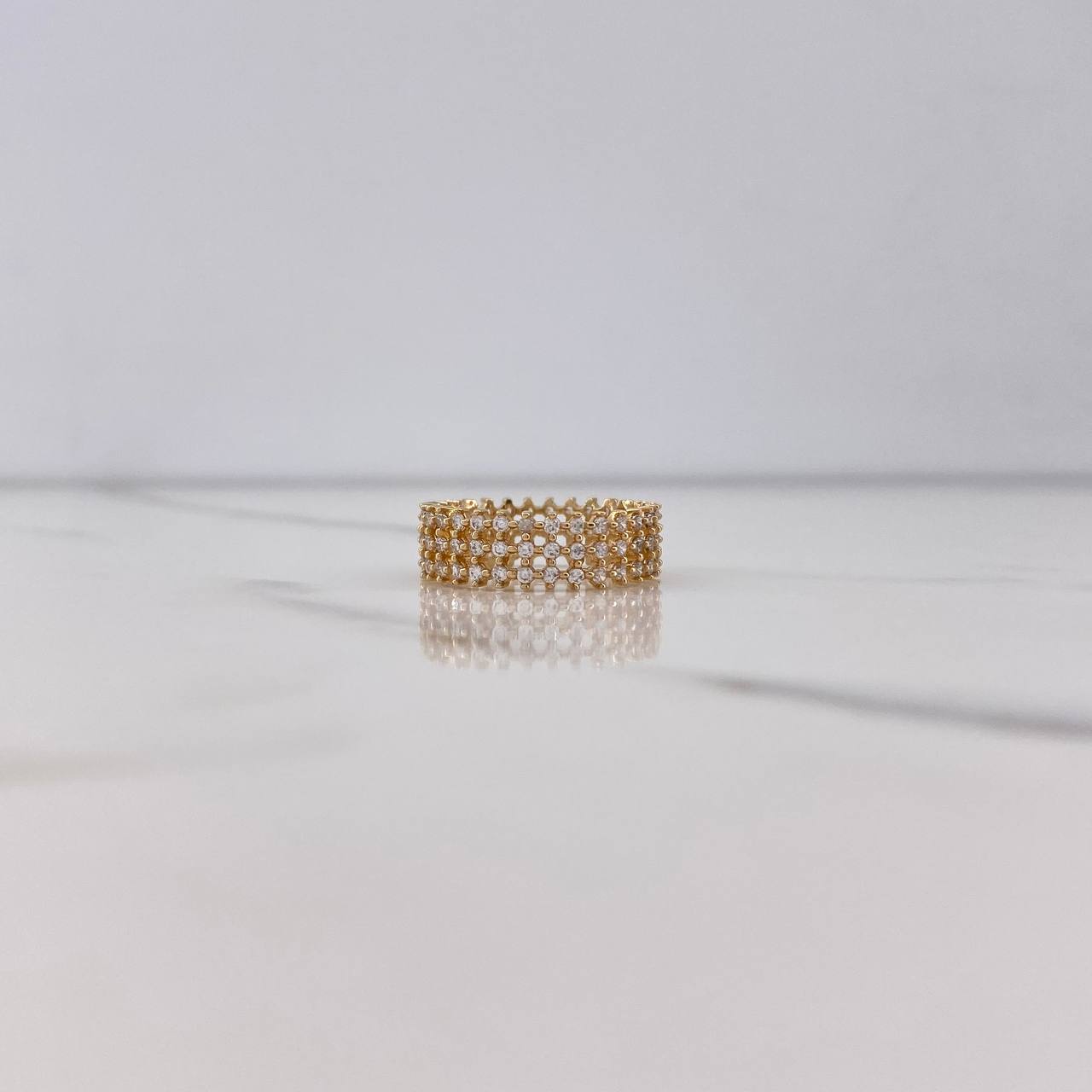 Three Line Band Ring 3.4gr / T6 1/4 / White Zircons Yellow Gold $