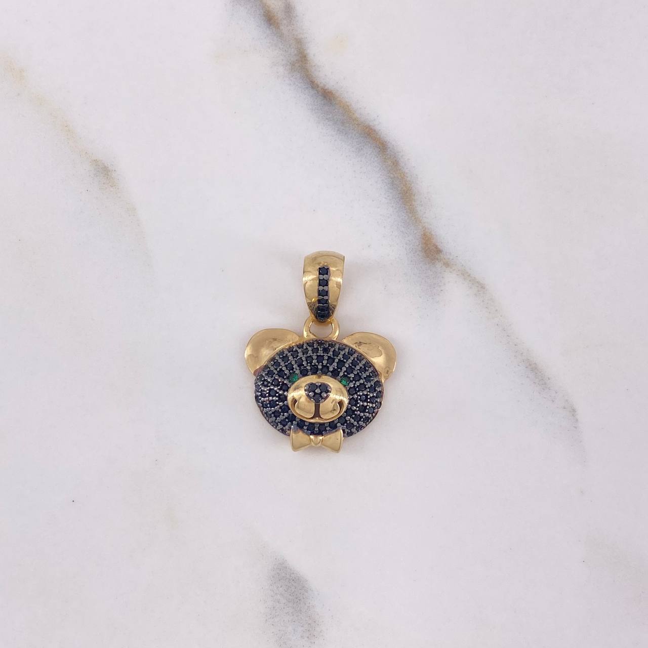 Pendant Bear Face 3.75gr / 2.5cm / Black Green Zircons Yellow Gold $
