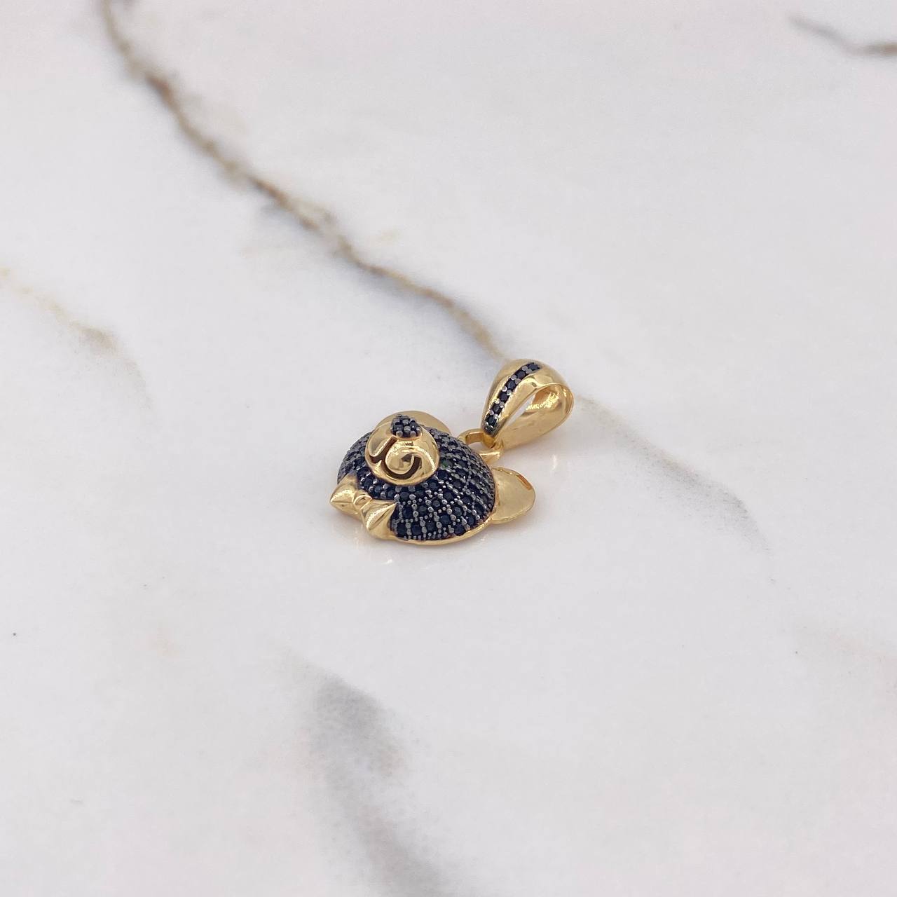 Pendant Bear Face 3.75gr / 2.5cm / Black Green Zircons Yellow Gold $