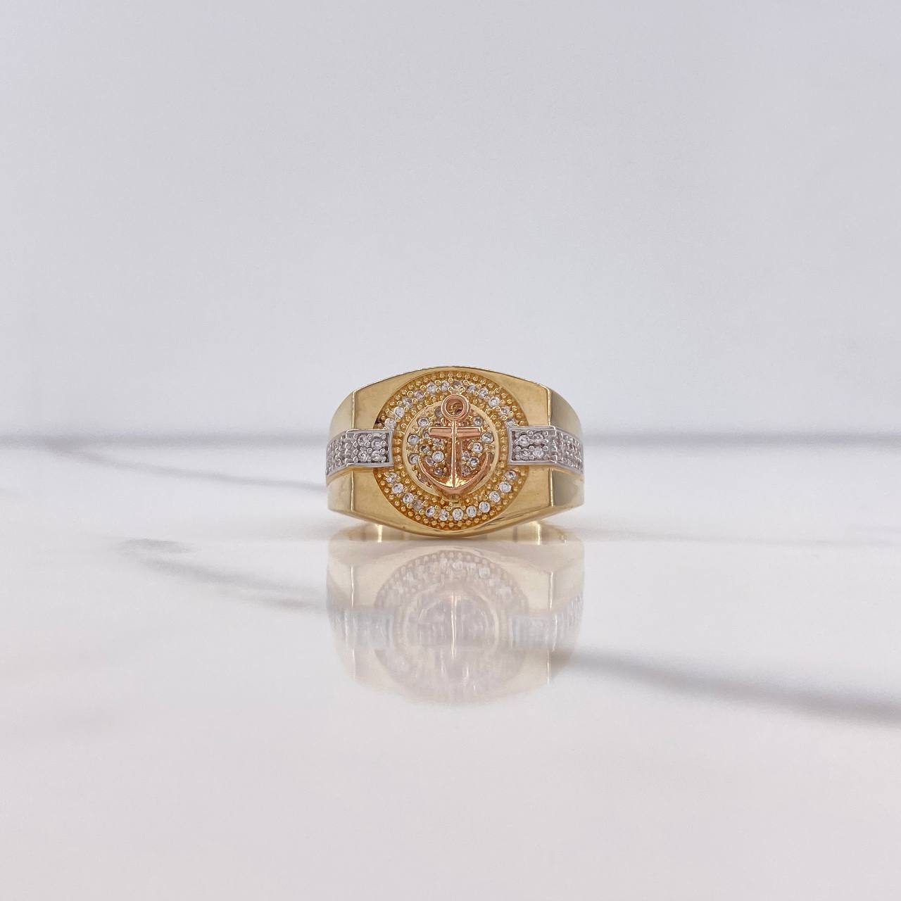 Anchor Ring 9.45gr / T10 / White Zircons Three Golds $