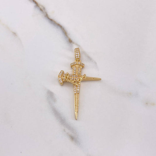 Dije Cruz Clavos Corona Espinas 8.45gr / 5cm / Circones Blancos Oro Amarillo $