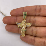 Pendant Angel 7.45gr / 3.8cm / White Green Zircons Yellow Gold $