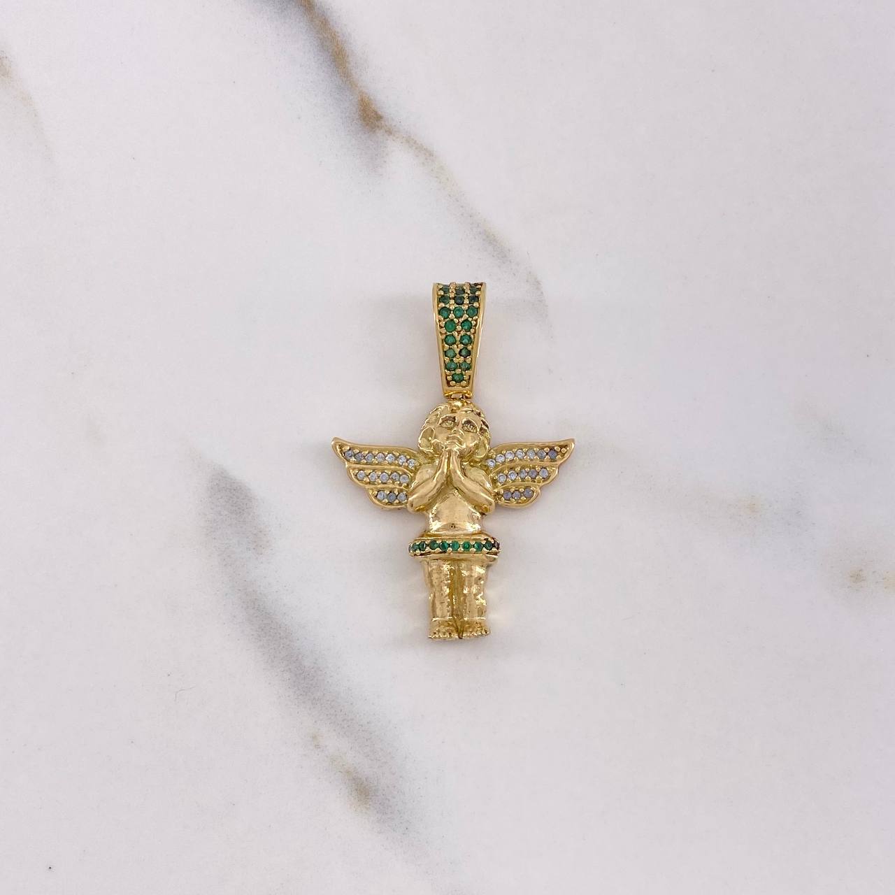 Pendant Angel 7.45gr / 3.8cm / White Green Zircons Yellow Gold $