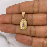 Pendant Virgin Guadalupe 1.8gr / 2.2cm / White Blue Fuchsia Zircons Yellow Gold &