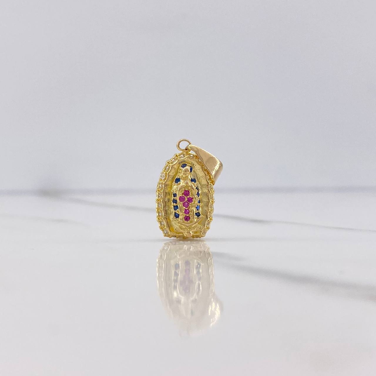 Pendant Virgin Guadalupe 1.8gr / 2.2cm / White Blue Fuchsia Zircons Yellow Gold &