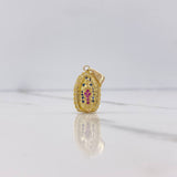 Pendant Virgin Guadalupe 1.8gr / 2.2cm / White Blue Fuchsia Zircons Yellow Gold &