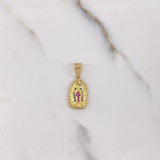 Pendant Virgin Guadalupe 1.8gr / 2.2cm / White Blue Fuchsia Zircons Yellow Gold &