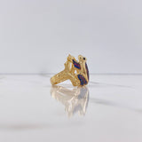 Frog Ring 7.35gr / Size 6 1/4 / Fuchsia Blue Black Zircons Yellow Gold $